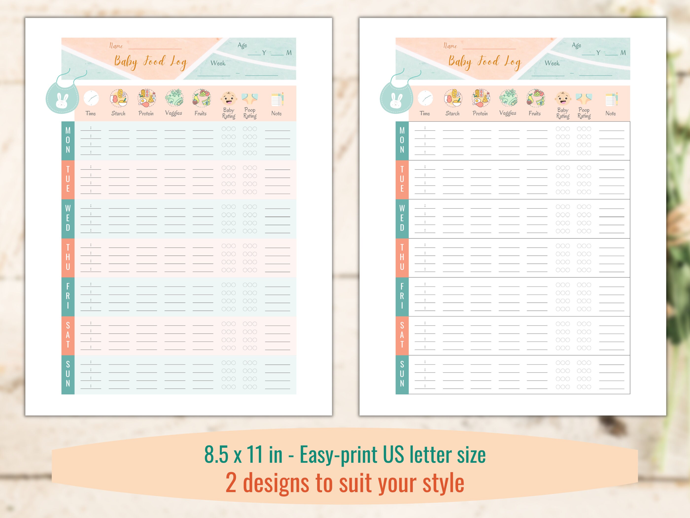 Printable Baby Food Log Diary Solid Food Tracker Full Week | Etsy