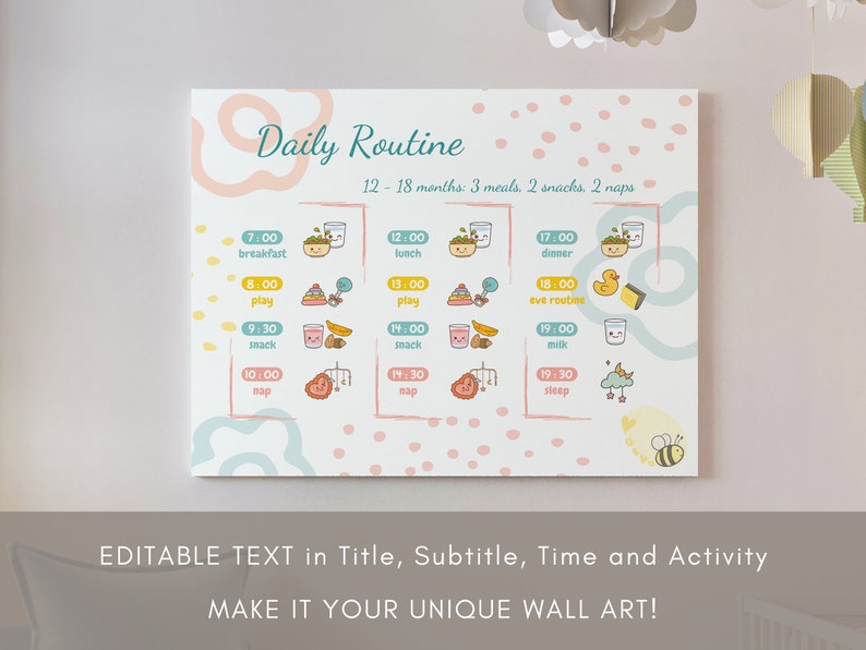 EDITABLE | Baby Daily Routine Wall Art | 12 - 18M | 3 Time Block ...