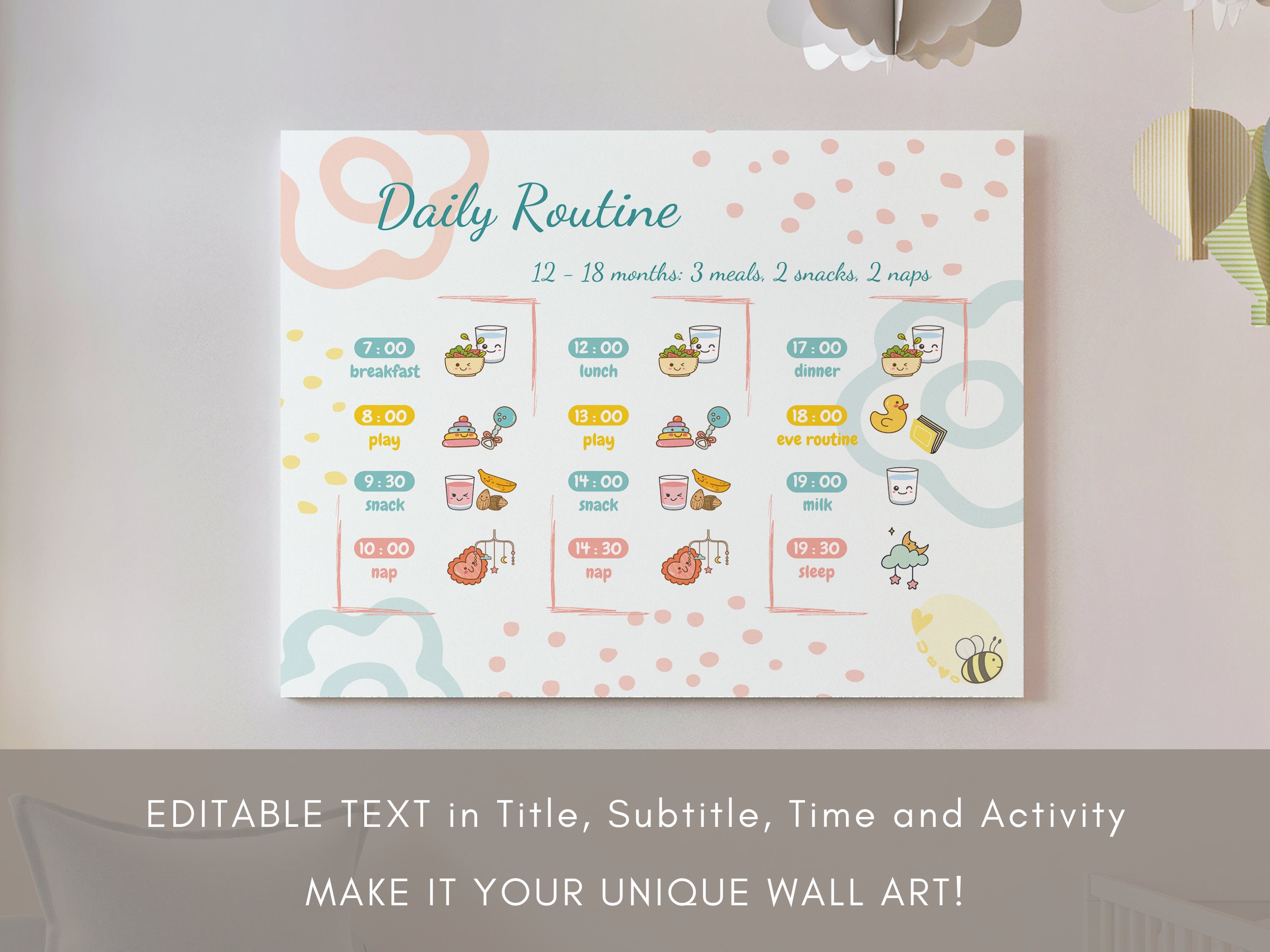 EDITABLE | Baby Daily Routine Wall Art | 12 - 18M | 3 Time Block ...