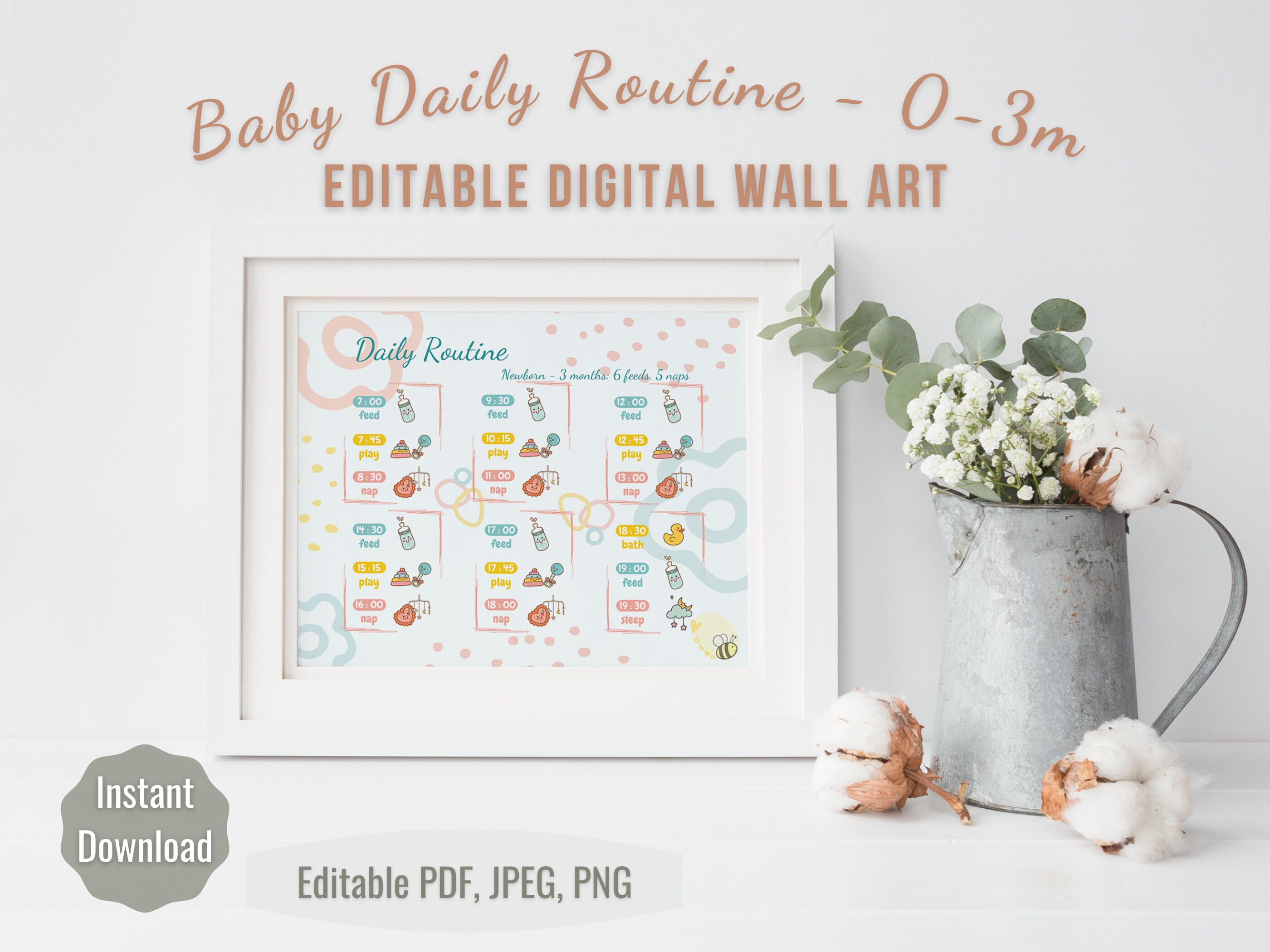EDITABLE Baby Daily Routine Wall Art Newborn 3M 6 Block Schedule Feed ...