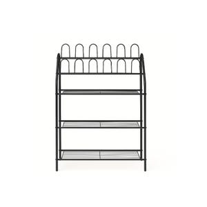 Black Metal 3-Tier Shoe Rack: Entryway Organizer with Slipper Hooks
