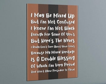 I Am Proud Of My Biracial Mixed Heritage Indoor Outdoor Water & Scratch Resistant, Semi Gloss, Silk Finish, Unframed Poster