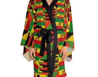 Colourful Kente Rasta Long Sleeve Kimono Robe
