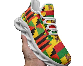 Colourful Kente Rasta Unisex Bounce Mesh Knit Sneakers - Afro - Caribbean -  - Afroditees