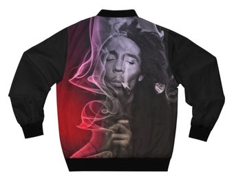 Blazing With Bob Marley, Reggae, Rasta, Smart Casual Men&#39;s Bomber Jacket