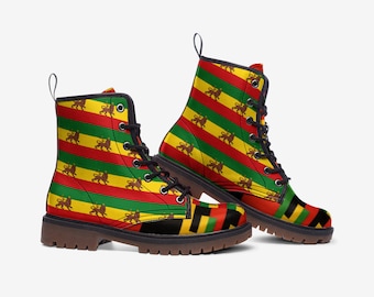 Colourful Rasta Vegan Faux Leather Lightweight Unisex Boots