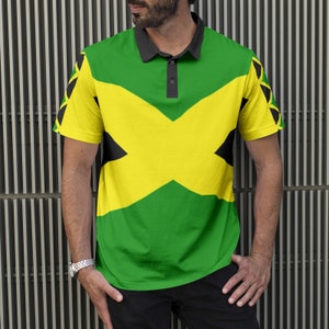 Jamaican Flag Men's Polo Shirt Representing Reggae, Rasta Ital Culture