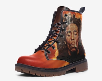 Smoking Hot Bob Marley Vegan Faux Leather Lightweight Unisex Boots