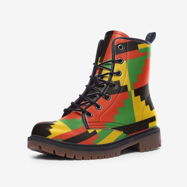 Colourful African Kente Vegan Faux Leather Lightweight Unisex Boots