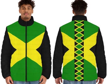 Jamaican Flag Unisex Puffer Jacket - Afro Caribbean - Black Owned Business - Winter In Jamaica