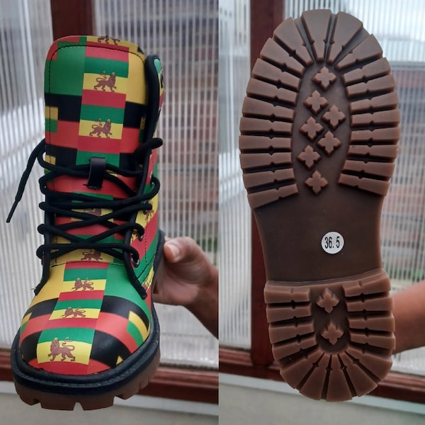 Colourful Rasta Vegan Faux Leather Lightweight Unisex Boots