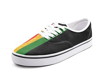 Zapatillas unisex de lona de corte bajo en colores rasta rojo, dorado y verde