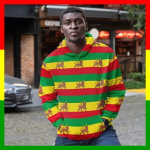 Colourful Rasta All Over Print Hoodie - Afro - Caribbean - Jah Rastafari - Haile Selassie I