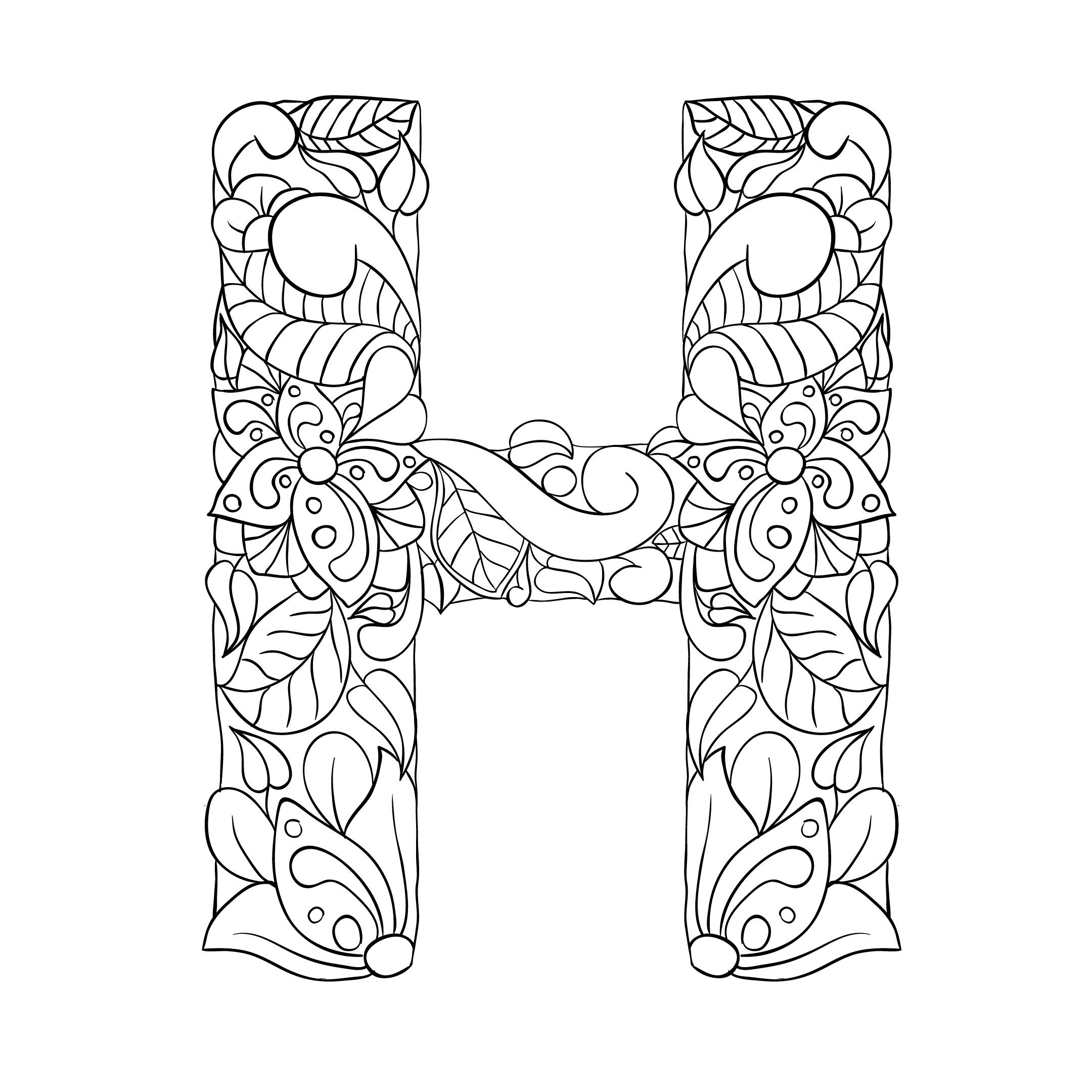 Letter H Individual Coloring Pages Etsy