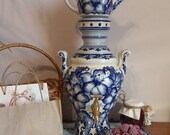 Samovar electric with lovely painting ceramic teapot gzhel samovar kitchen decor tea samovar vintage electric kettle porcelain teapot