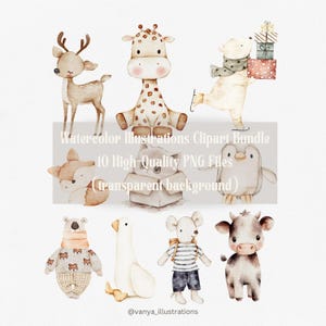 Cute Watercolor Clipart Bundle PNG Illustrations, Transparent Background, Nursery Clipart, Baby & Kids, Commercial Use, Set