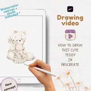 Maak tekenvideo, schattige teddy, illustratie, schets, maak canvas, aquarel in voortplanting, voortplanting kleurplaat, voortplanting van kunst