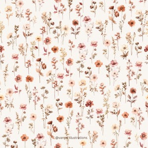 Cottagecore Flowers Design, Botanical Pattern, Design, Seamless Pattern, Fabric Pattern, Vintage Pattern, Cottagecore Pattern