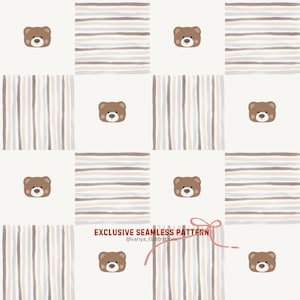Esclusivo motivo patchwork senza cuciture con orsetti di peluche, design senza cuciture, motivo senza cuciture, motivo per tessuti, floreale, minimalista, uso commerciale
