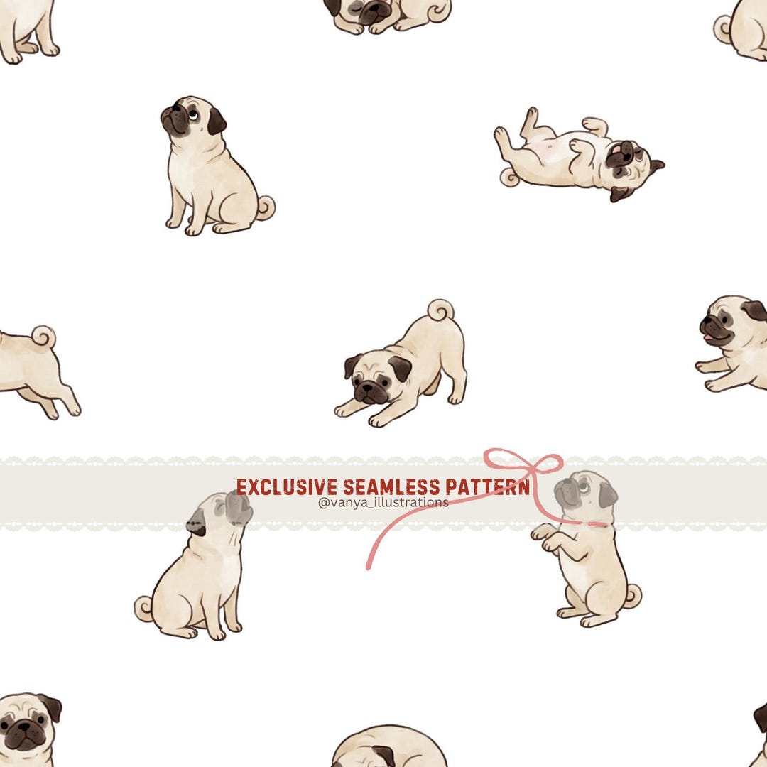 Exclusive Seamless Pattern Pug, Seamless Design, Fabric Print, Gender ...