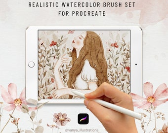 Realistische aquarelborstelset voor voortplanting, penselenset voor iPad, aquarelpenseelpakket, voortplantingsborstels, papieren canvas voor voortplanting, iPad