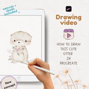 Procreate Drawing Video, Cute Otter, Illustratie, Schets, Procreate Canvas, Aquarel in Procreate, Procreate Kleurplaat, Procreate Art