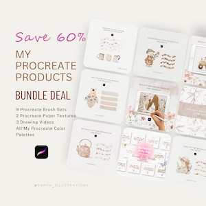 BESPAAR 60% op al mijn Procreate-producten Bundelaanbieding, Procreate-bundel, aquarelpenselen, patroonpenselen, stempels, kleurenpaletten, canvas