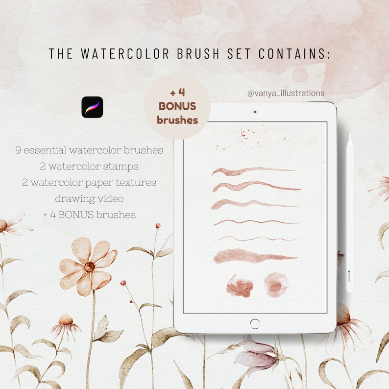 Realistic Watercolor Brush Set for Procreate, Brush Set for iPad, Watercolor Brush Pack, Procreate Brushes, Paper Canvas for Procreate, iPad imagem 2