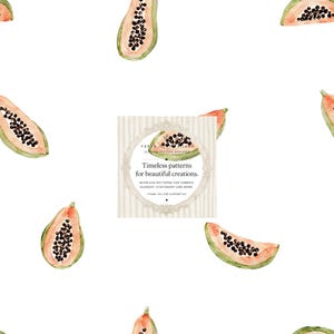 Exklusivt sömlöst mönster med papaya, design, tygtryck, barnrum, sömnad, minimalistisk, frukter, kommersiellt bruk