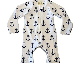 Baby & Toddler Gender Neutral Nautical One Piece Rash-Guard// Children’s Long Sleeve Body Suit//Children’s Swimwear with Zipper