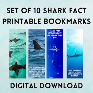 Shark Fact Printable Bookmarks Ocean Animals Fish Digital Download Shark Bookmarks