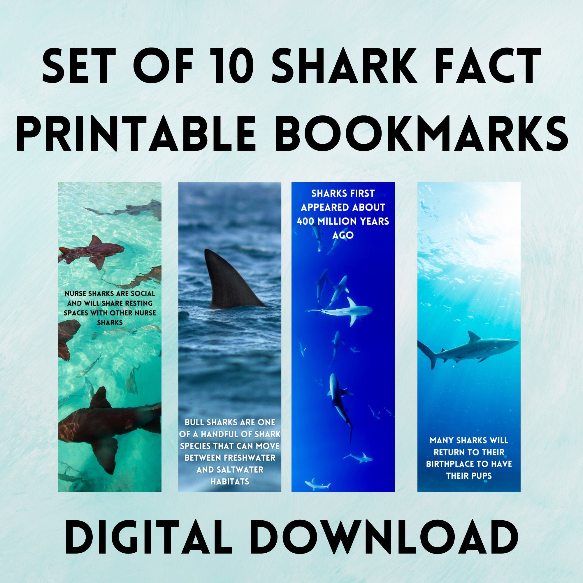 shark fact printable bookmarks ocean animals fish digital