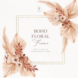 Boho Floral Frame Clipart,Boho Floral PNG,Watercolor Floral Clipart,Watercolor Clipart,Floral Frame,Boho Wedding Clipart,Boho Clipart,Frame