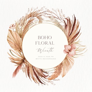 Boho Floral Wreath Clipart,Boho Floral PNG,Watercolor Floral Clipart,Watercolor Clipart,Floral Wreath,Boho Wedding Clipart,Boho Clipart