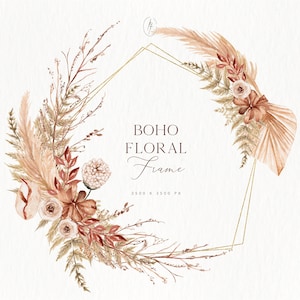 Boho Floral cadre Clipart, PNG Floral Boho, Clipart floral aquarelle, Clipart aquarelle, cadre floral, Clipart mariage Boho, Clipart Boho, cadre