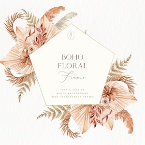 Boho Floral Frame Clipart,Boho Floral PNG,Watercolor Floral Clipart,Watercolor Clipart,Floral Frame,Boho Wedding Clipart,Boho Clipart,Frame