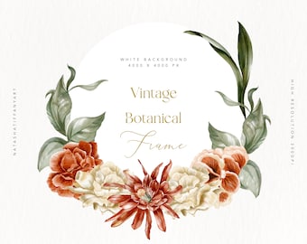 Vintage Watercolor Floral Frame Clipart (PNG Digital Download)