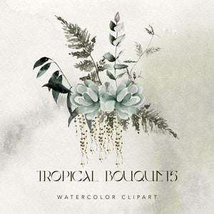 Watercolor Floral Clipart, Watercolor Eucalyptus Bouquet,Watercolor Greenery,Tropical Leaves Clipart Eucalyptus Clipart,Ferns,Leaves Clipart