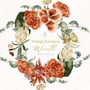 Floral Wreath Clipart,Vintage Botanical Frame,Watercolor Floral Clipart,Watercolor Clipart,Floral Wreath,Watercolor Wreath,Wedding Wreath