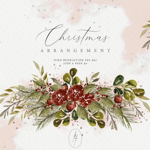 Watercolor Christmas Clipart, Christmas Frame, Christmas Wreath, Floral Wreath,Greenery,Winter Clipart,DIY Christmas Elements, Christmas PNG
