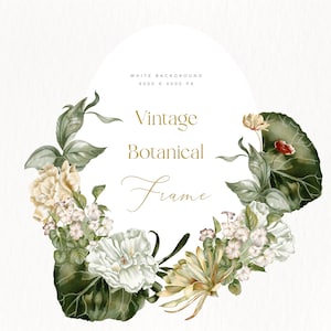 Greenery Clipart,Vintage Botanical Frame,Watercolor Floral Clipart,Watercolor Clipart,Floral Frame,Frame Clipart,Premade Frame,Wedding Frame