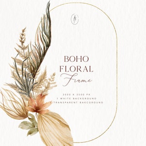 Boho Floral Frame Clipart,Boho Floral PNG,Watercolor Floral Clipart,Watercolor Clipart,Floral Frame,Boho Wedding Clipart,Boho Clipart,Frame