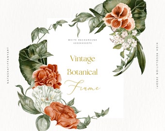Vintage Watercolor Floral Frame Clipart (PNG Digital Download)