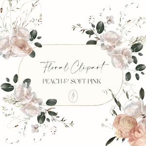 Blumen Clipart, Aquarell Blumen Clipart, rosa Blush Floral, Blumenrahmen Clipart, Pfingstrosen PNG, Blumenkranz, Hochzeitsstrauß, Rose PNG