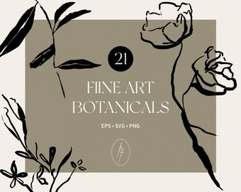 Botanical Line Art SVG, Floral Clip Art (Digital Download)