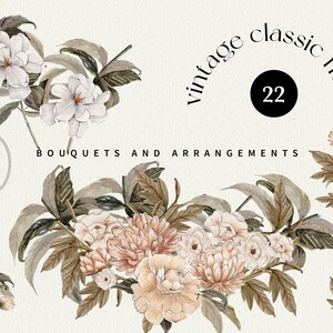 Magnolia Watercolor Floral Clipart, Vintage Botanical Clipart, Boho Clipart, Boho Flower Clipart, Flower Clipart PNG, Fine Art Botanical