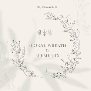 Couronne de fleurs SVG, faire-part de mariage SVG, clipart botanique dessiné à la main, Couronne de Laurier PNG, Couronne de Laurier, svg Couronne, couronne botanique