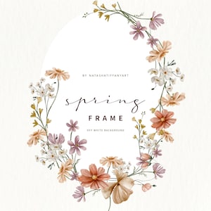Clipart floreale primaverile, clipart di fiori di campo dell'acquerello, clipart floreale, cornice di fiori di campo, clipart botanica, clipart di matrimonio, cornice floreale, clipart