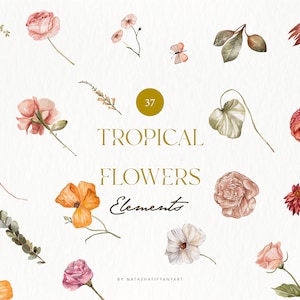 Floral DIY Elements Clipart, Watercolor Floral Clipart, Spring Floral,Summer Flowers,Invitation Clipart,Watercolor Clipart,Botanical Clipart