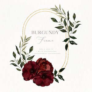 Bourgondische bloemen frame, Bourgondische bloem clipart, aquarel bloemen frame, botanische clipart, bruiloft clipart, bloemen frame, botanische frame, clipart